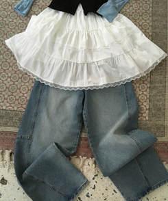 Vネックレースブラウスワンピース