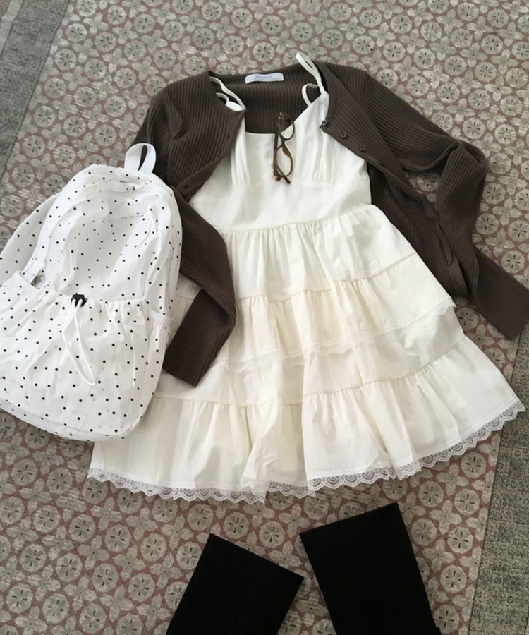 Vネックレースブラウスワンピース