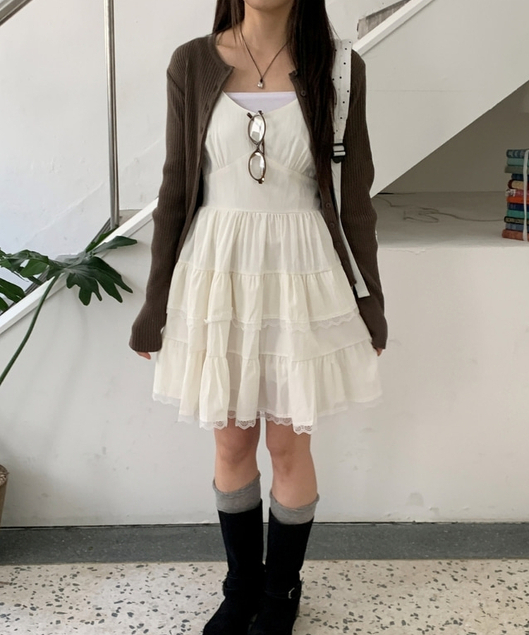 Vネックレースブラウスワンピース CREAM