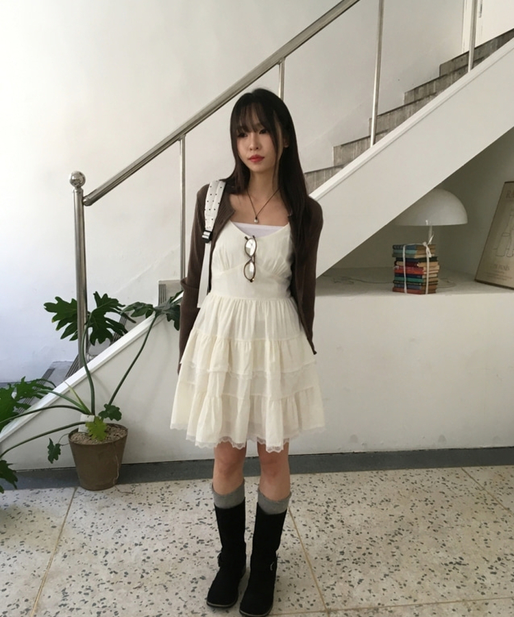 Vネックレースブラウスワンピース CREAM