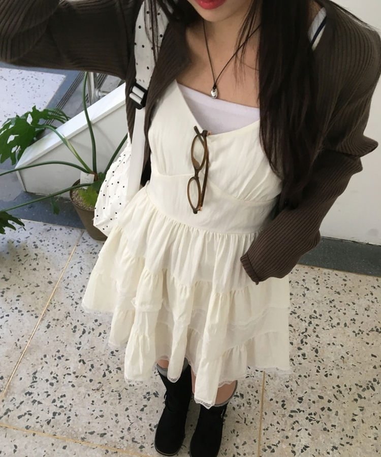 Vネックレースブラウスワンピース CREAM