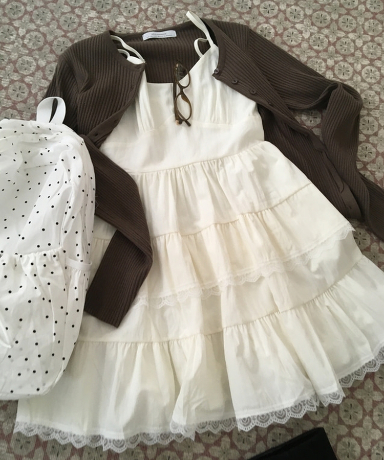 Vネックレースブラウスワンピース