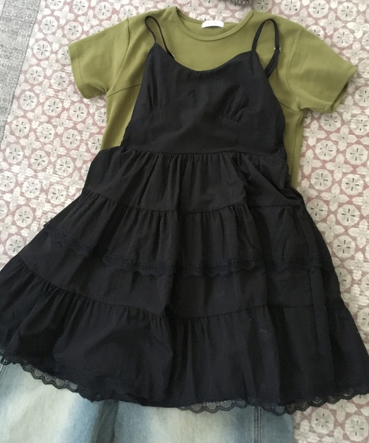 Vネックレースブラウスワンピース