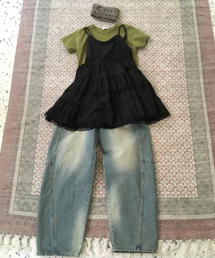 Vネックレースブラウスワンピース