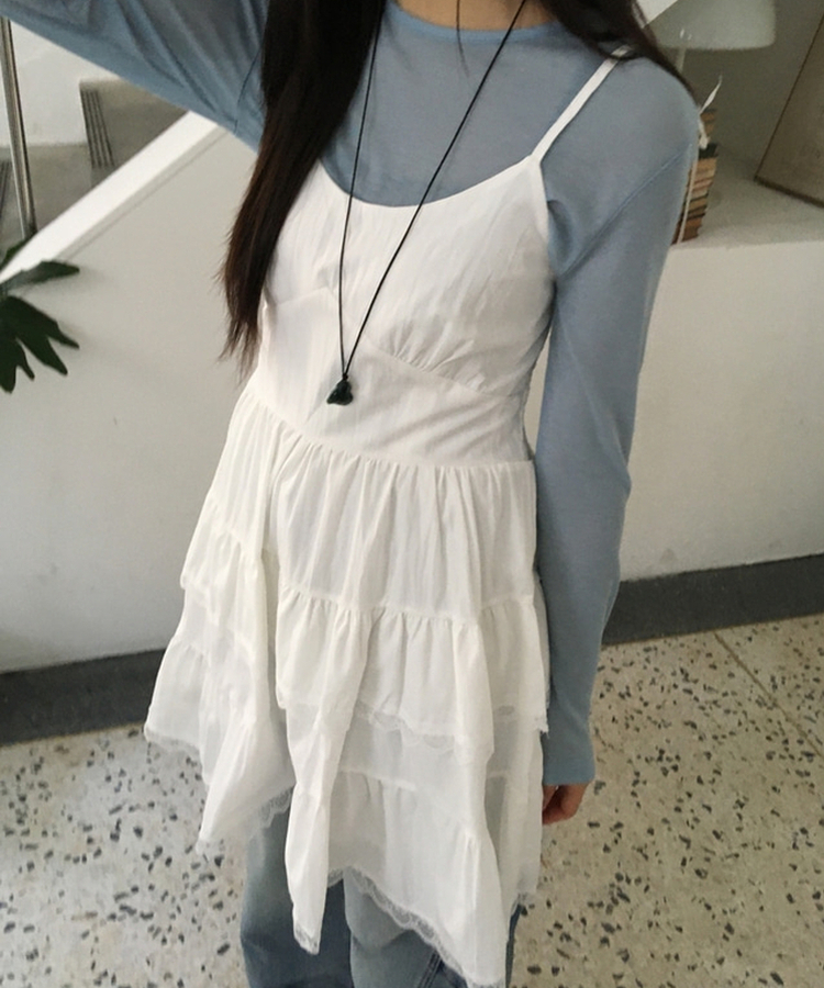 Vネックレースブラウスワンピース WHITE