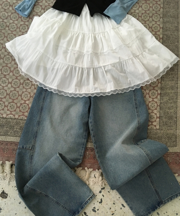 Vネックレースブラウスワンピース