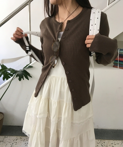 ラウンドスリムニットカーディガン(10color) BROWN