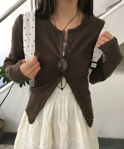 ラウンドスリムニットカーディガン(10color) BROWN