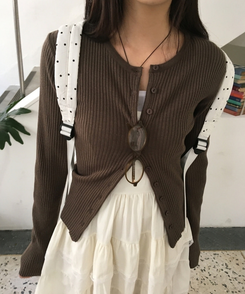 ラウンドスリムニットカーディガン(10color) BROWN