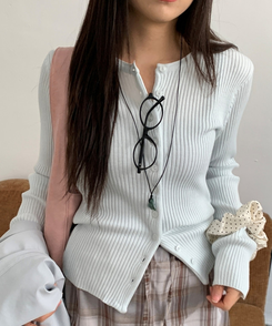 ラウンドスリムニットカーディガン(10color) SKY BLUE