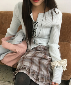 ラウンドスリムニットカーディガン(10color) SKY BLUE