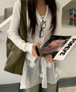 ラウンドスリムニットカーディガン(10color) WHITE