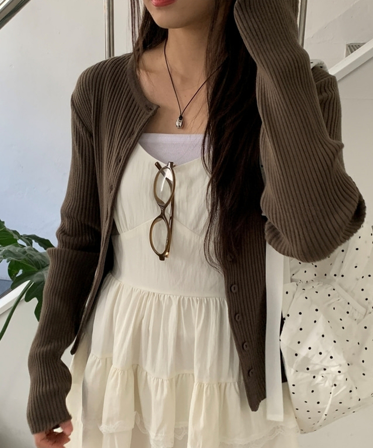 ラウンドスリムニットカーディガン(10color) BROWN