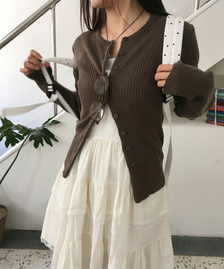 ラウンドスリムニットカーディガン(10color) BROWN