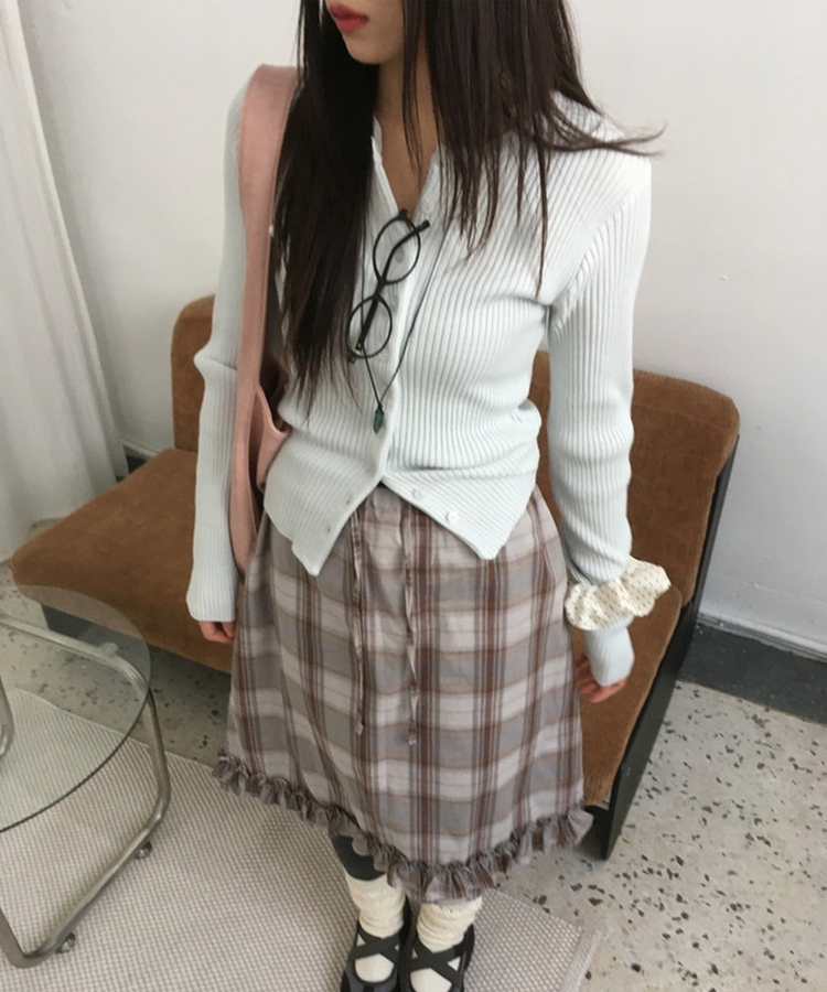 ラウンドスリムニットカーディガン(10color) SKY BLUE