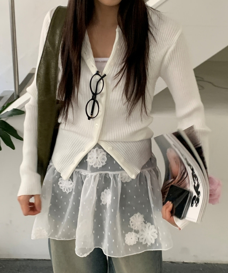 ラウンドスリムニットカーディガン(10color) WHITE