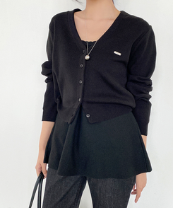 リトVネックカーディガン(9color) BLACK