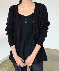 リトVネックカーディガン(9color) BLACK