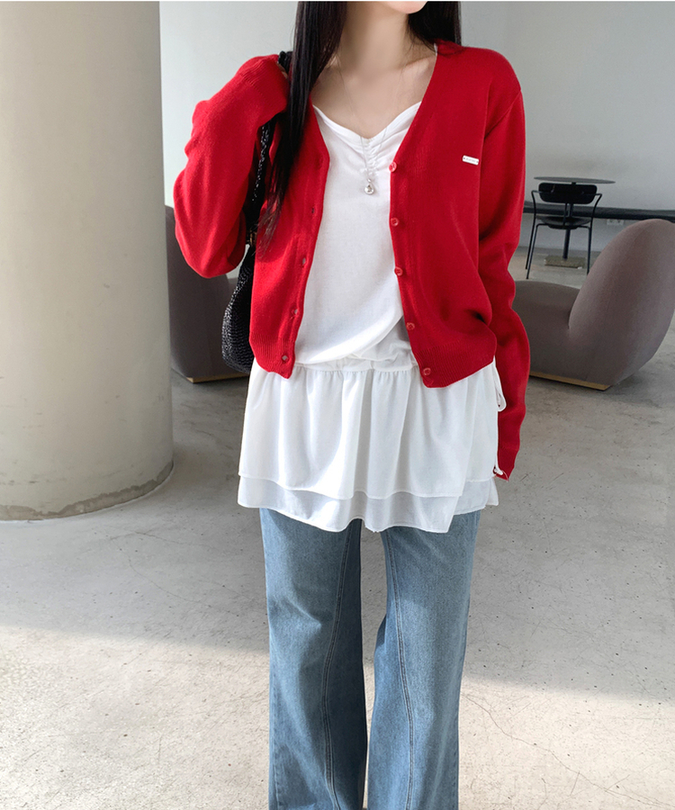 リトVネックカーディガン(9color) RED