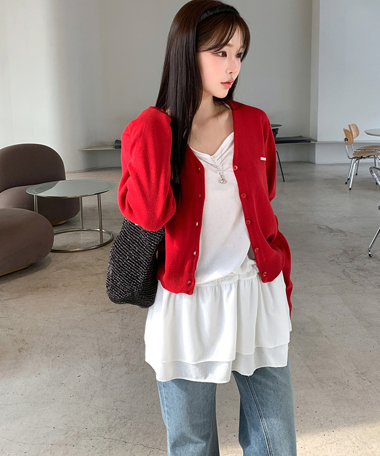 リトVネックカーディガン(9color) RED