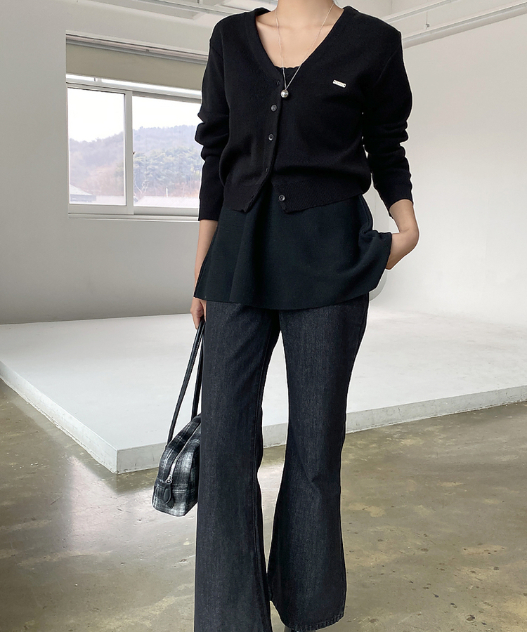 リトVネックカーディガン(9color) BLACK