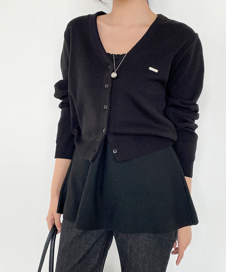 リトVネックカーディガン(9color) BLACK