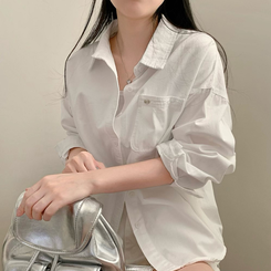 옥스퍼드 펜던트 루즈핏 오버핏 긴팔 셔츠 남방 봄 봄옷 상의 수학여행 체육대회 벚꽃 아이보리