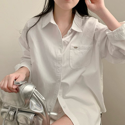 옥스퍼드 펜던트 루즈핏 오버핏 긴팔 셔츠 남방 봄 봄옷 상의 수학여행 체육대회 벚꽃 아이보리