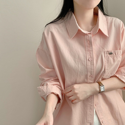 옥스퍼드 펜던트 루즈핏 오버핏 긴팔 셔츠 남방 봄 봄옷 상의 수학여행 체육대회 벚꽃 핑크