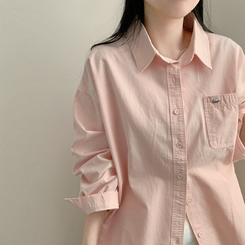 옥스퍼드 펜던트 루즈핏 오버핏 긴팔 셔츠 남방 봄 봄옷 상의 수학여행 체육대회 벚꽃 핑크