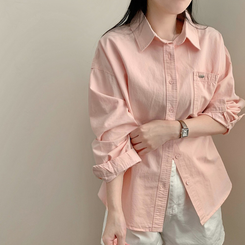 옥스퍼드 펜던트 루즈핏 오버핏 긴팔 셔츠 남방 봄 봄옷 상의 수학여행 체육대회 벚꽃 핑크