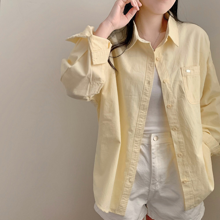 옥스퍼드 펜던트 루즈핏 오버핏 긴팔 셔츠 남방 봄 봄옷 상의 수학여행 체육대회 벚꽃 옐로우