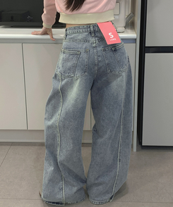 【丈別】ツーポケットバックポケットワイドデニムパンツ(5color) LIGHT BLUE