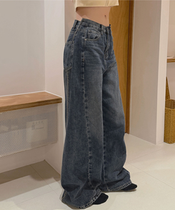 【丈別】ツーポケットバックポケットワイドデニムパンツ(5color) DEEP BLUE