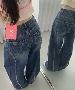 【丈別】ツーポケットバックポケットワイドデニムパンツ(5color) DEEP DENIM