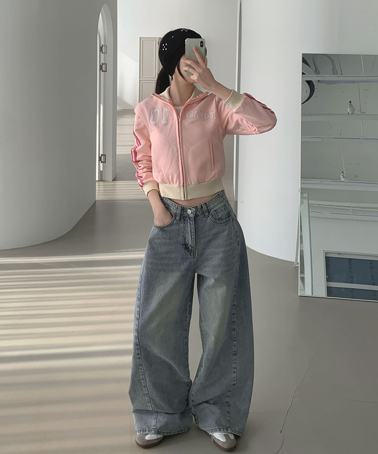 XL투포켓 백포켓 커브드 절개 라인 와이드 데님 팬츠 연청