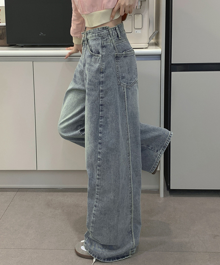 【丈別】ツーポケットバックポケットワイドデニムパンツ(5color) LIGHT BLUE