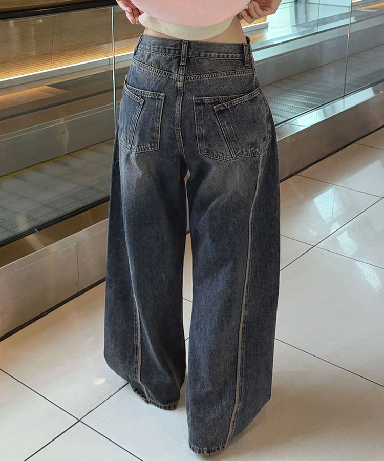 【丈別】ツーポケットバックポケットワイドデニムパンツ(5color) DEEP BLUE