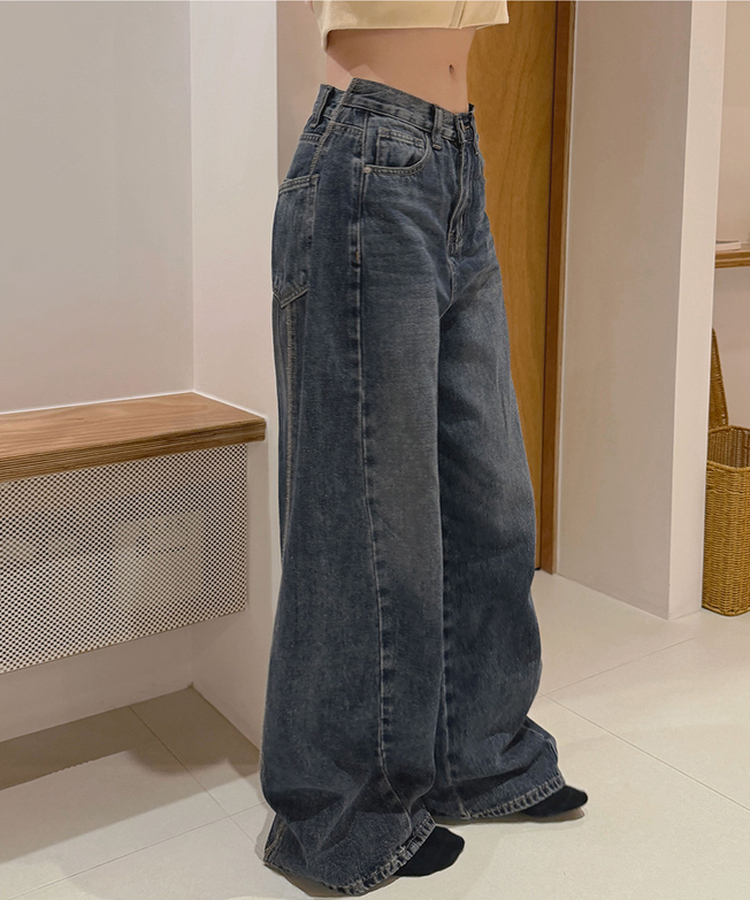 【丈別】ツーポケットバックポケットワイドデニムパンツ(5color) DEEP BLUE