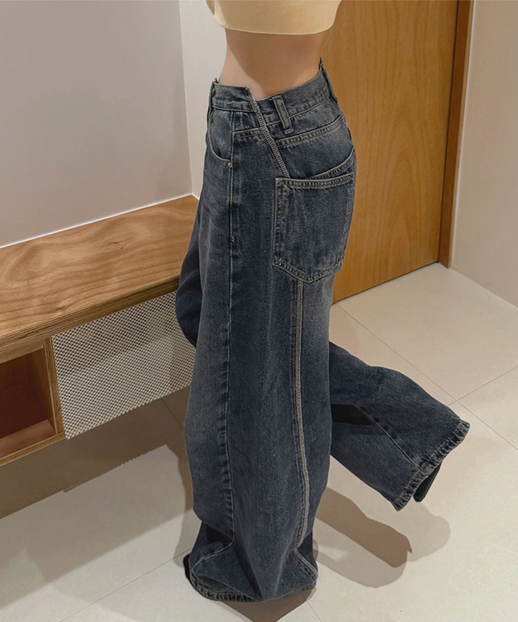 【丈別】ツーポケットバックポケットワイドデニムパンツ(5color) DEEP BLUE