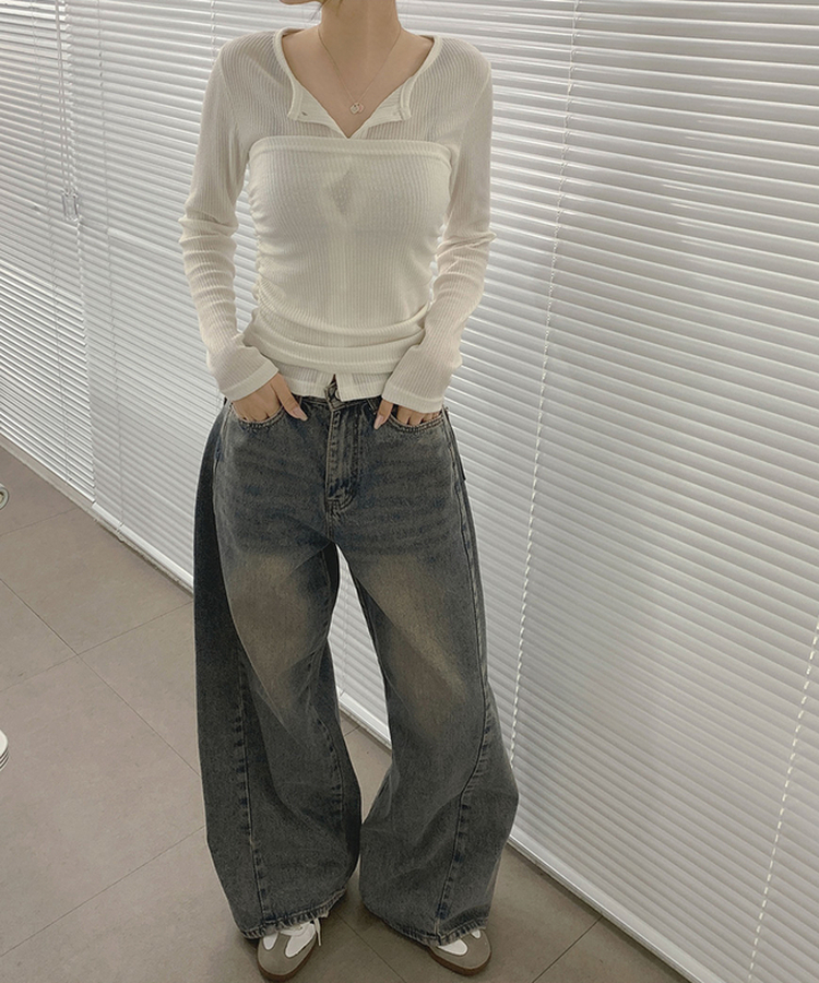 【丈別】ツーポケットバックポケットワイドデニムパンツ(5color) MID DENIM