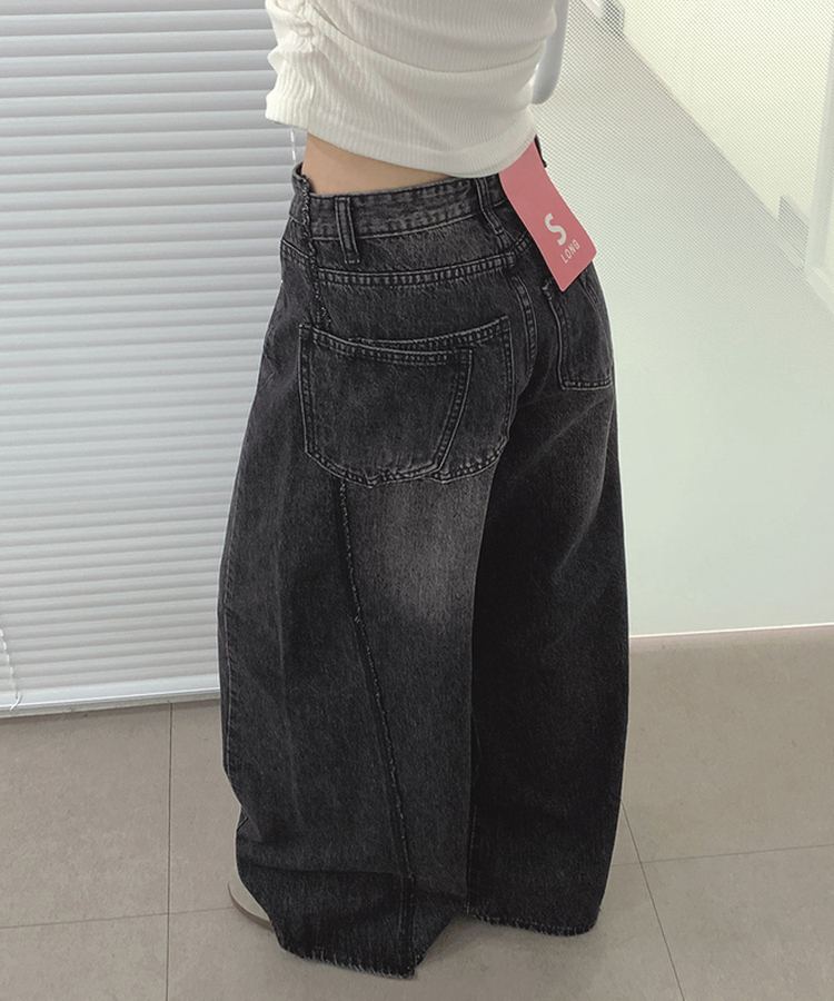 【丈別】ツーポケットバックポケットワイドデニムパンツ(5color) BLACK DENIM