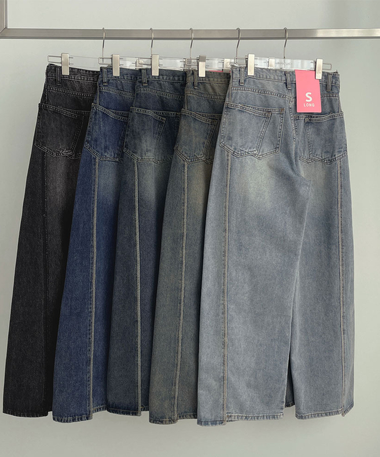 【丈別】ツーポケットバックポケットワイドデニムパンツ(5color)