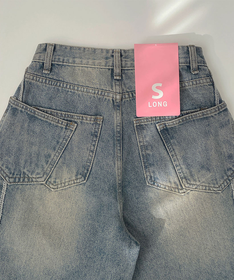 【丈別】ツーポケットバックポケットワイドデニムパンツ(5color)