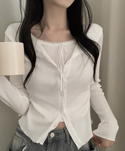 リボンレースレイヤードTシャツ WHITE