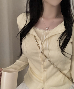 リボンレースレイヤードTシャツ YELLOW