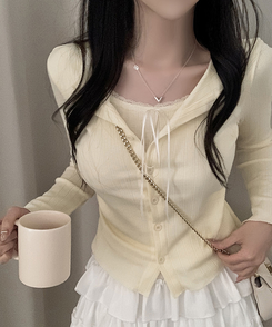 リボンレースレイヤードTシャツ YELLOW