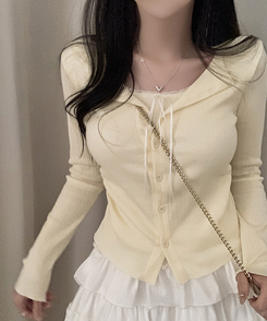 リボンレースレイヤードTシャツ YELLOW