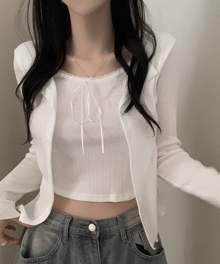 リボンレースレイヤードTシャツ WHITE