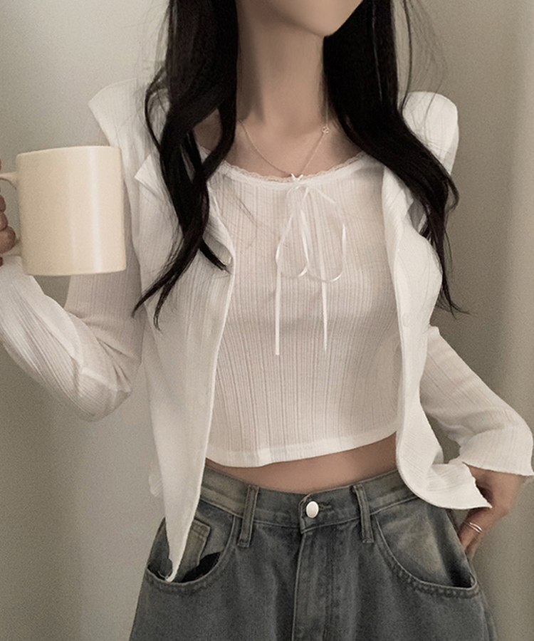 リボンレースレイヤードTシャツ WHITE